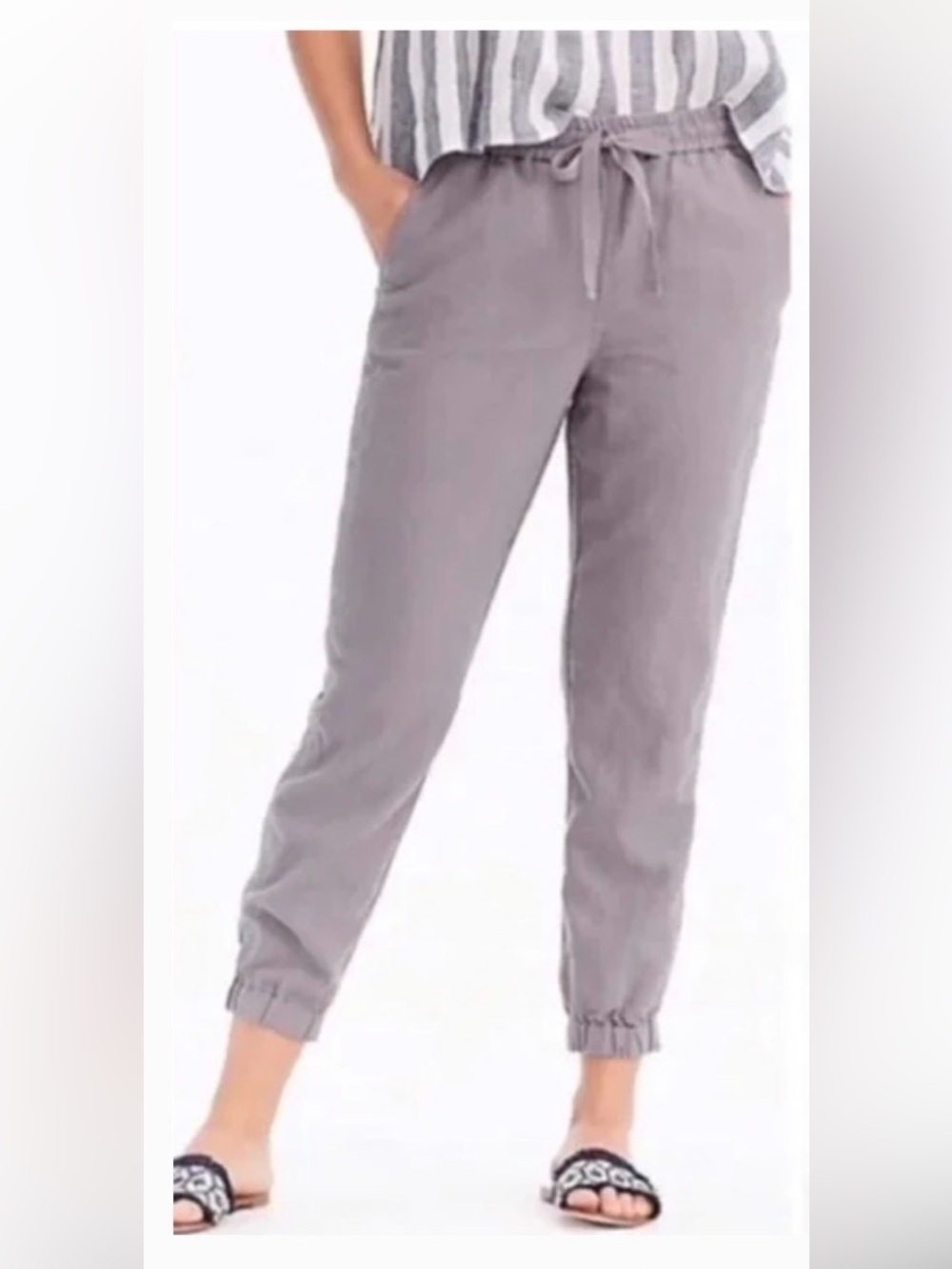 Casual linen and cotton Drawstring Jogger Pants - Blue